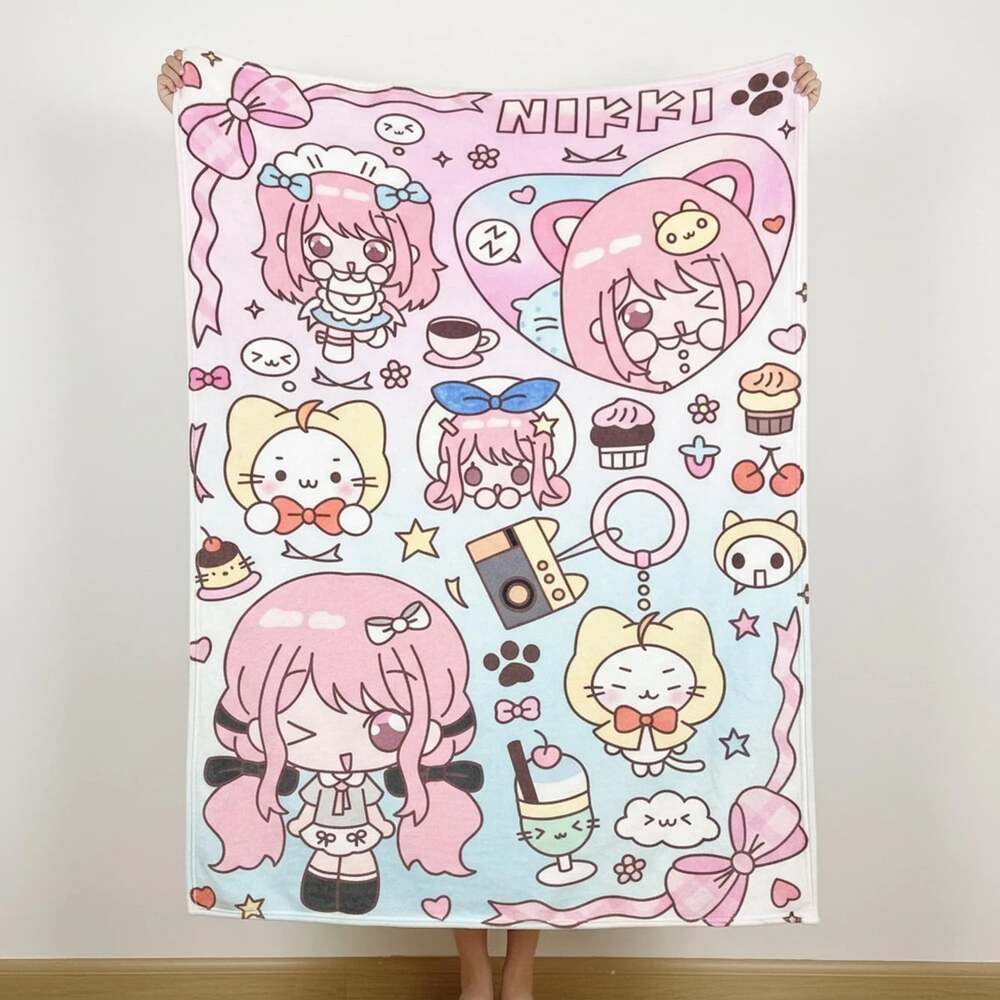 Nikki & Momo Flannel Blanket | Infinity Nikki Soft Throw | Gaming Fan Gift